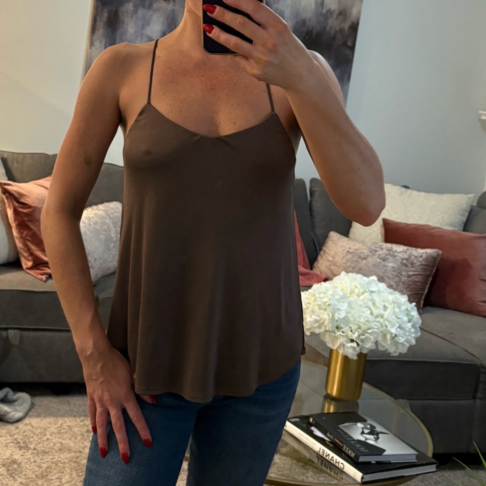 Open back top a dark mauve color.